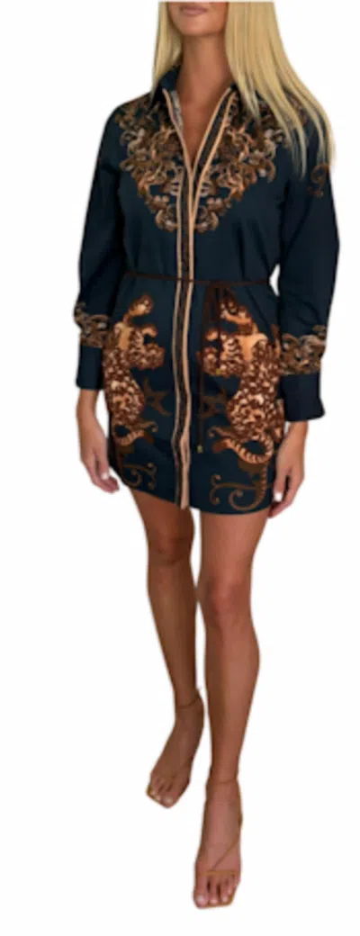 Anna Cate Avery Long Sleeve Mini Dress In Indigo Tiger In Blue