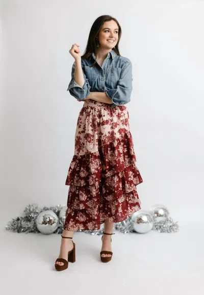 Anna Cate Elle Skirt In Burgundy Floral In Red