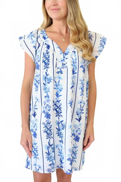 Anna Cate Eloise Dress In Blue Floral Stripe In White