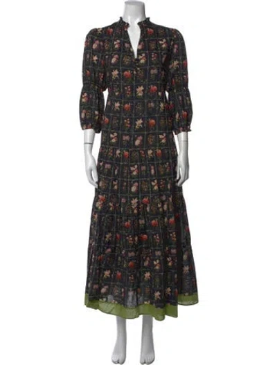 Pre-owned Anna Cate Floral Print Long Dress In Black