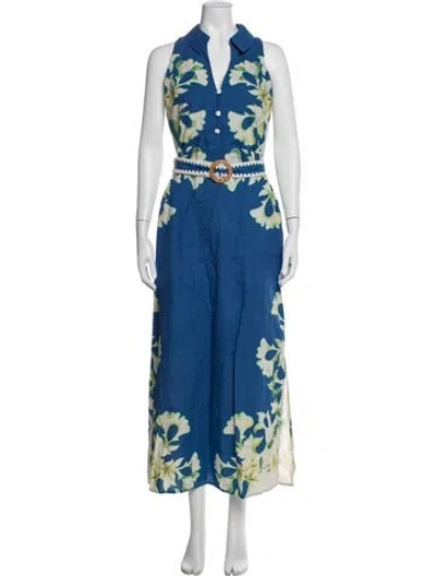 Pre-owned Anna Cate Floral Print Long Dress In Blue