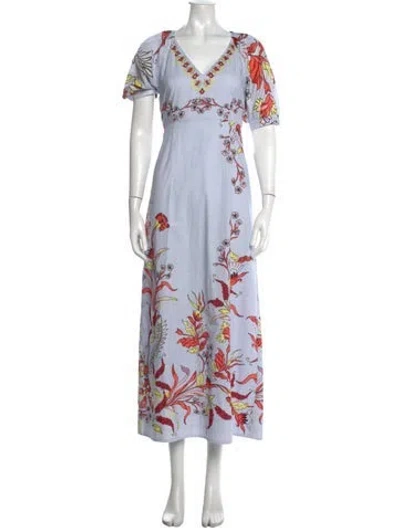 Pre-owned Anna Cate Floral Print Long Dress In Blue