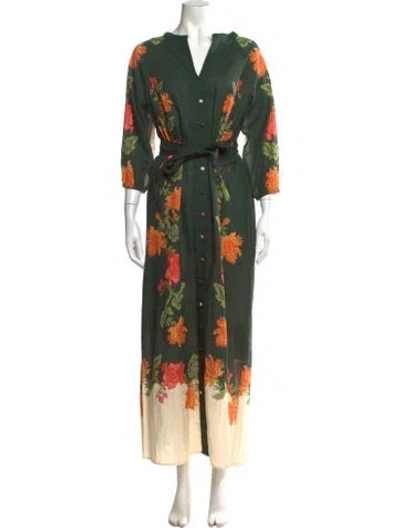 Pre-owned Anna Cate Floral Print Long Dress In Green