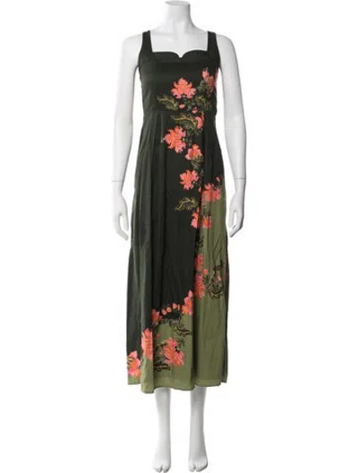 Pre-owned Anna Cate Floral Print Long Dress In Green