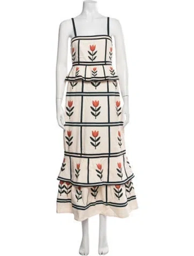 Pre-owned Anna Cate Floral Print Long Dress In White