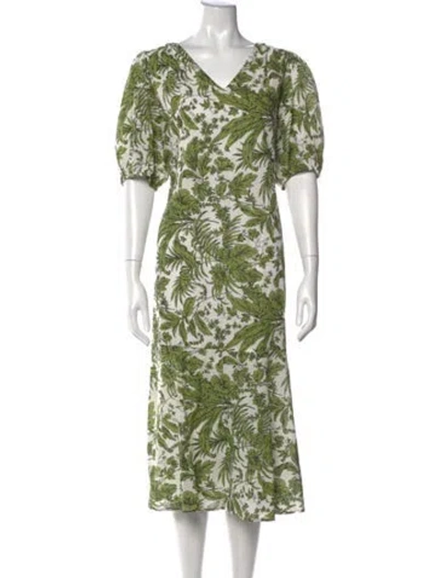 Pre-owned Anna Cate Floral Print Midi Length Dress In Green