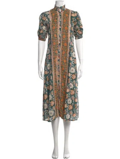 Pre-owned Anna Cate Floral Print Midi Length Dress In Green