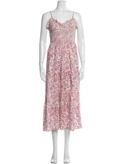 Pre-owned Anna Cate Floral Print Midi Length Dress In White