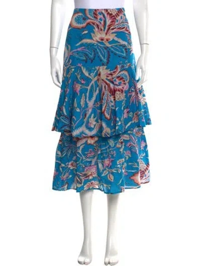 Pre-owned Anna Cate Floral Print Midi Length Skirt In Blue