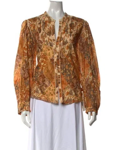 Pre-owned Anna Cate Floral Print V-neck Blouse In Brown