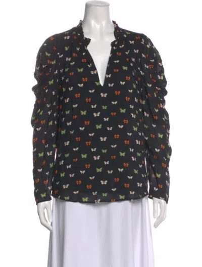 Pre-owned Anna Cate Floral Print V-neck Blouse In Gray