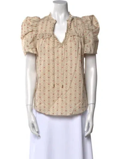 Pre-owned Anna Cate Floral Print V-neck Blouse In Neutral