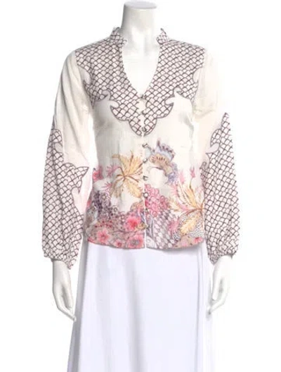 Pre-owned Anna Cate Floral Print V-neck Blouse In Pink