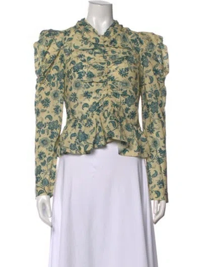 Pre-owned Anna Cate Floral Print V-neck Blouse W/ Tags In Green