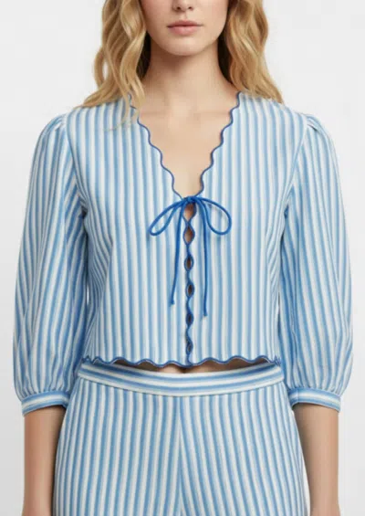 Anna Cate Jane V-neck Top In Italian Stripe In Blue