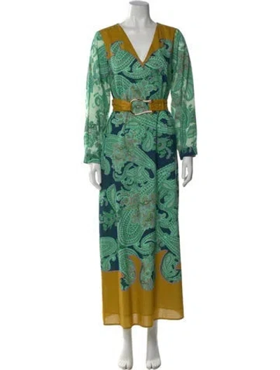 Pre-owned Anna Cate Paisley Print Long Dress In Green