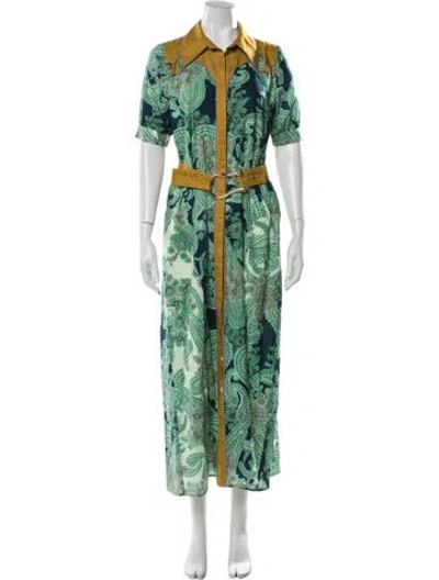 Pre-owned Anna Cate Paisley Print Long Dress In Green