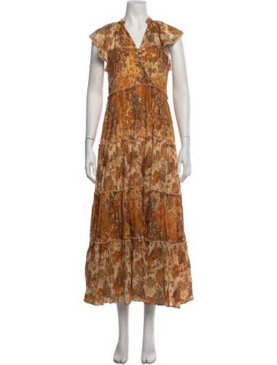 Pre-owned Anna Cate Paisley Print Long Dress In Neutrals
