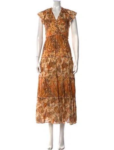 Pre-owned Anna Cate Paisley Print Long Dress In Orange