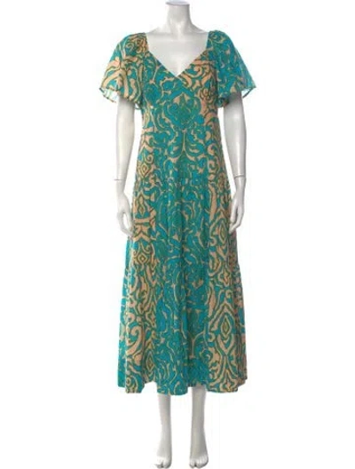 Pre-owned Anna Cate Patterned Midi Length Dress In Blue