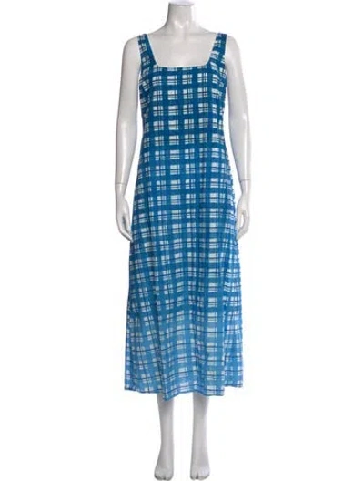 Pre-owned Anna Cate Plaid Print Long Dress In Blue
