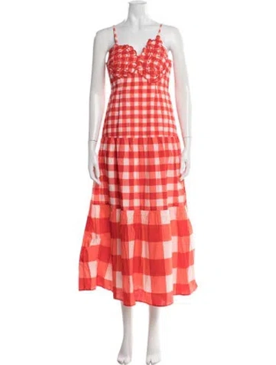 Pre-owned Anna Cate Plaid Print Long Dress W/ Tags In Orange