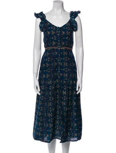Pre-owned Anna Cate Printed Long Dress In Blue