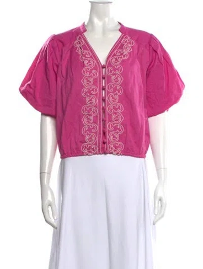 Pre-owned Anna Cate Printed V-neck Blouse W/ Tags In Pink