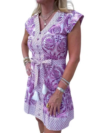 Anna Cate Ruby Dress In Purple Hollyhock Print