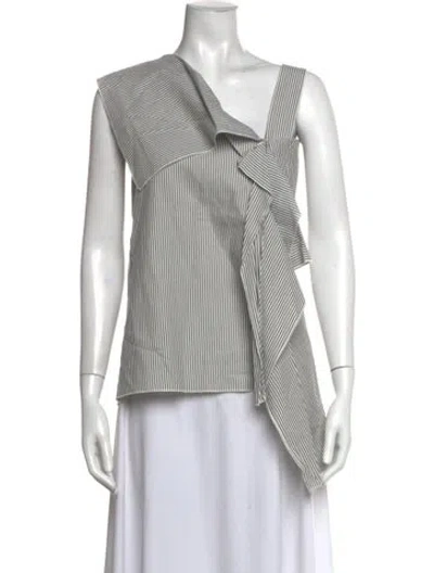 Pre-owned Anna Cate Striped Asymmetrical Top In Silver