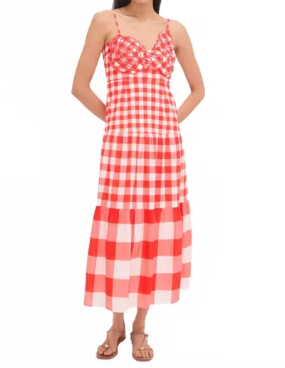 Anna Cate Taylor Midi Dress In Red Gingham Shell In Pink