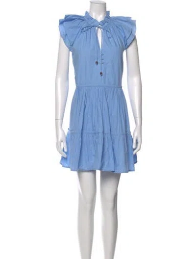 Pre-owned Anna Cate Tie Neck Mini Dress In Blue