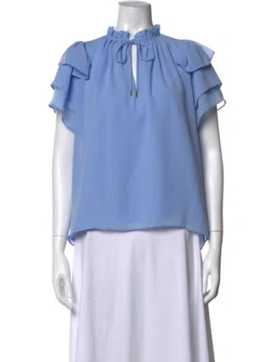 Pre-owned Anna Cate Tie Neck Short Sleeve Blouse In Blue