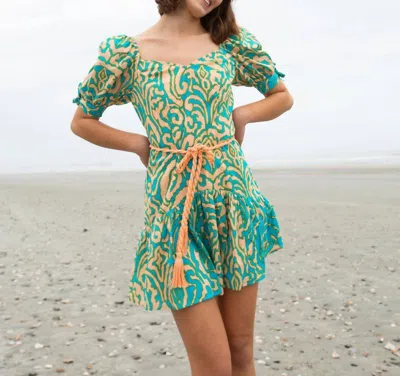 Anna Cate Vivienne Three Fourth Sleeve Dress In Teal Block In Multi
