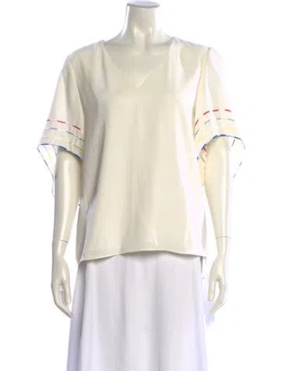 Pre-owned Anna Cate V-neck Short Sleeve Blouse In Neutral