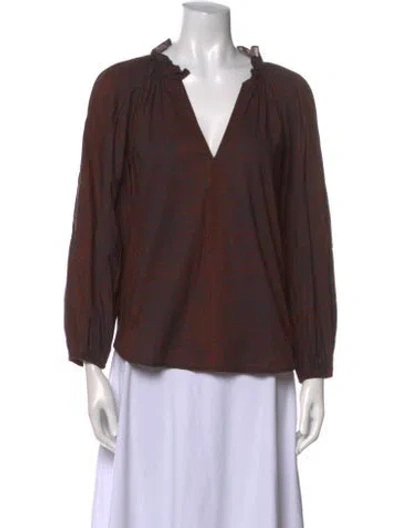 Pre-owned Anna Cate V-neck Three-quarter Sleeve Blouse In Brown