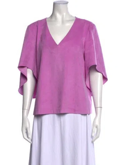 Pre-owned Anna Cate V-neck Three-quarter Sleeve Blouse In Pink