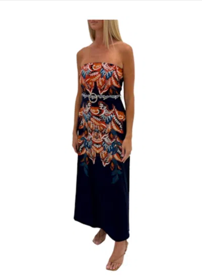 Anna Cate Wess Midi Dress In Navy Leaf In Multi
