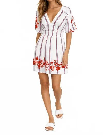 Anna Cate Willa Mini Dress In Poppy Pinstripe In White