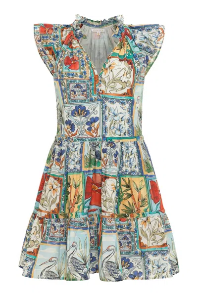 knee length dresses for ladies Lemon Print Tie Shoulder Mini Dress | Square Neck Italian Summer Sundress |  Yellow A-Line Fit & Flare Vacation Dress in Linen Blend
