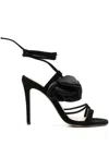 Anna F 100mm Rose-appliqué Sandals In Black