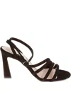 Anna F 9cm Heel Black Suede Sandals With Ankle Strap In Brown