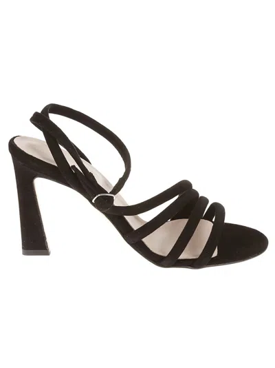 Anna F 9cm Heel Black Suede Sandals With Ankle Strap In Brown