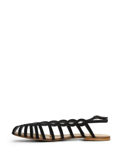 Anna F Cage-construction Slingback Sandals In Black