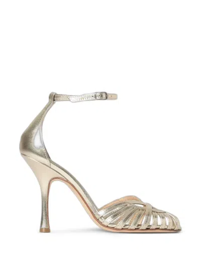 Anna F Laminated Leather Cage Sandals In Gold