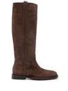 Anna F Leather Topstitching Boots In Brown