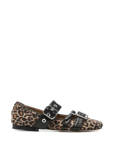 Anna F Leopard-print Buckled Ballet Flats In Brown