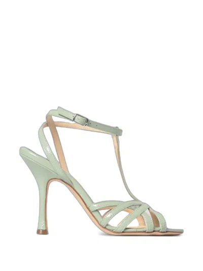 Anna F Patent-finish Caged Sandals In Green