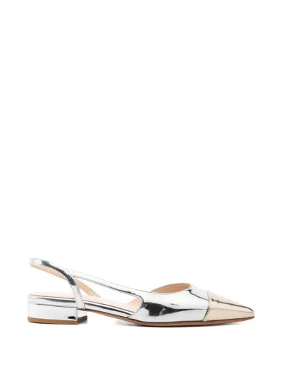 Anna F Pointed-toe Slingback Flat Pumps In Silver