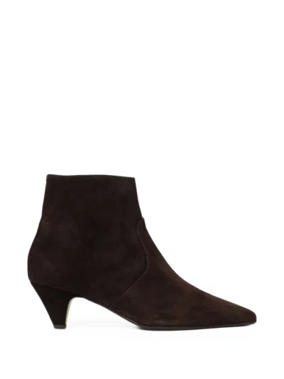Anna F Pointed-toe Suede Ankle Boots In Black